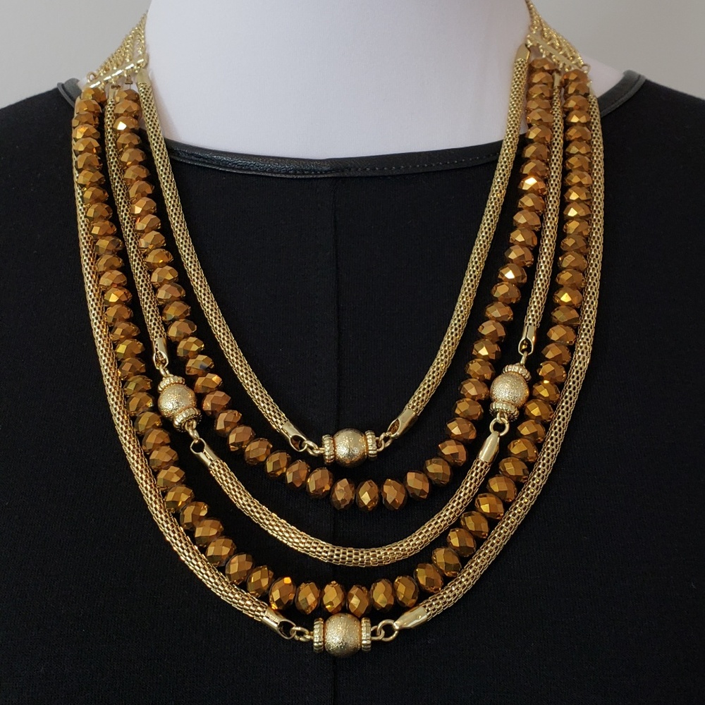 Statement Necklace Multi Strand Crystal Beads - Picture 3 of 8